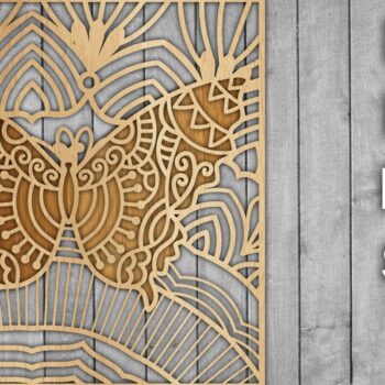 Intra απο ξύλο plywood 3mm-4mm πάχος Butterfly Mandala /Ξυλοκόψιμο Δίασταση 30x30 cm INTRAFABR-39361141 - Image 1