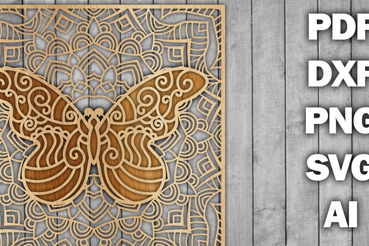 Intra απο ξύλο plywood 3mm-4mm πάχος Butterfly Mandala /Ξυλοκόψιμο Δίασταση 30x30 cm INTRAFABR-39361137