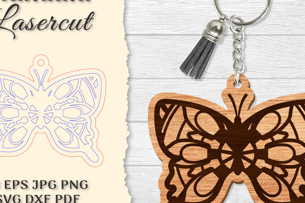 Intra απο ξύλο plywood 3mm-4mm πάχος Μπρελόκ Butterfly Mandala  Δίασταση 6x6 cm INTRAFABR-121325493