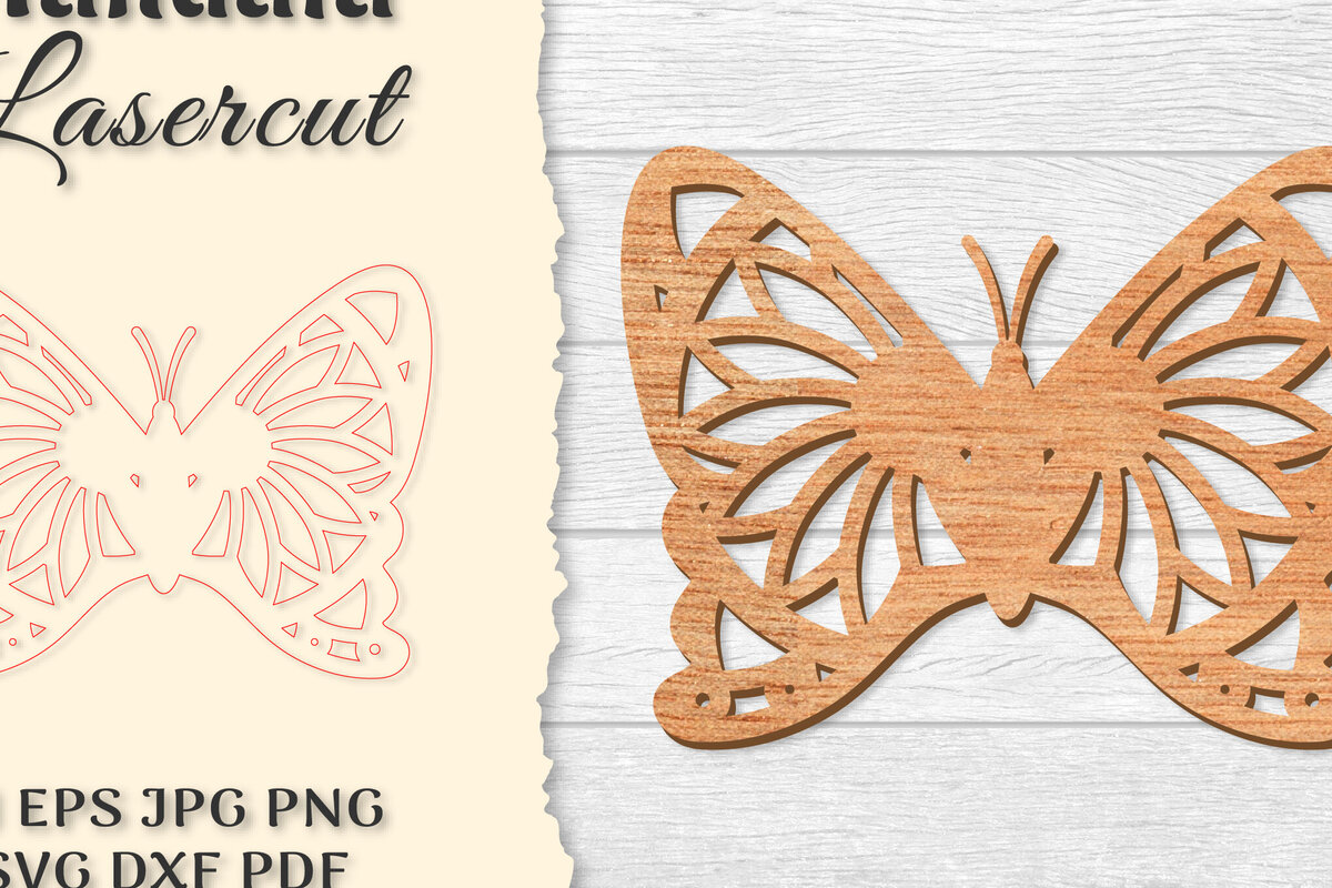 Intra απο ξύλο plywood 3mm-4mm πάχος Πεταλούδα Mandala  Δίασταση 30x30 cm INTRAFABR-121045386 - Image 1