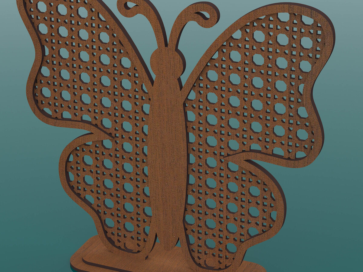 Intra απο ξύλο plywood 3mm-4mm πάχος Stand σκουλαρικιών πεταλούδας Rattan Δίασταση 15x15 cm INTRAFABR-65641214 - Image 2
