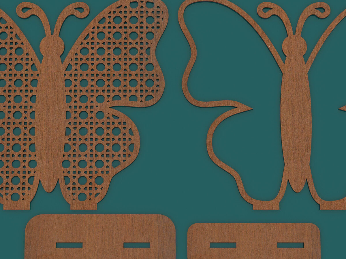 Intra απο ξύλο plywood 3mm-4mm πάχος Stand σκουλαρικιών πεταλούδας Rattan Δίασταση 15x15 cm INTRAFABR-65641214 - Image 3