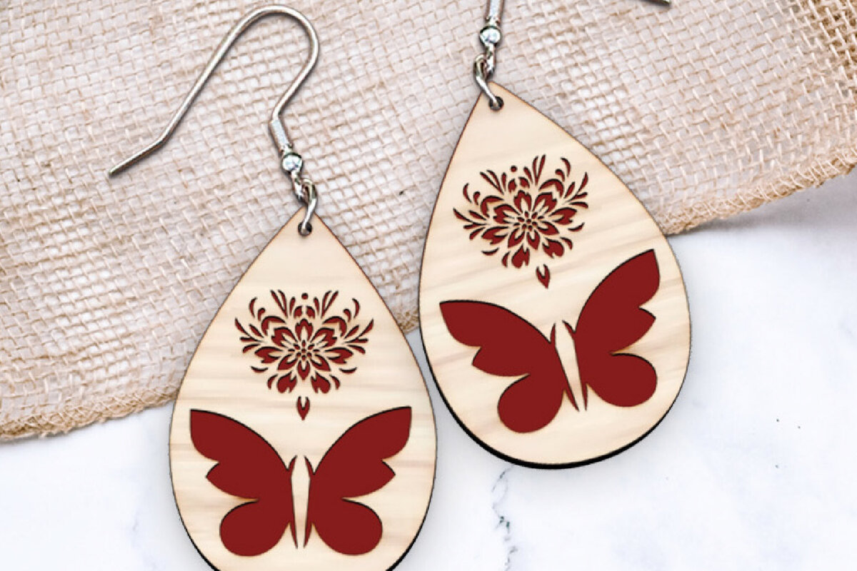 Intra απο ξύλο plywood 3mm-4mm πάχος Σκουλαρίκια με ελατήρια πεταλούδας . Δίασταση 4x4 cm INTRAFABR-116374401