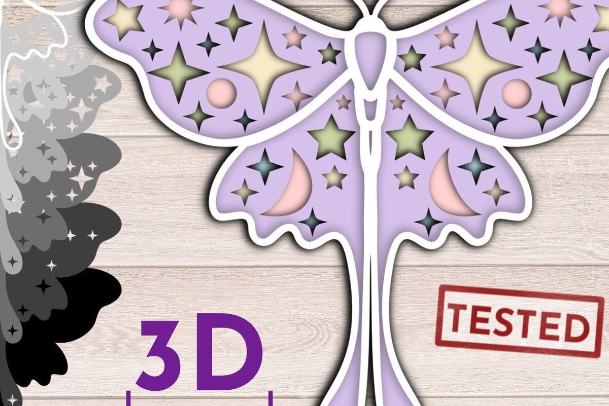 Intra απο ξύλο plywood 3mm-4mm πάχος Butterfly 3D Layered, File Δίασταση 15x15 cm INTRAFABR-31710586