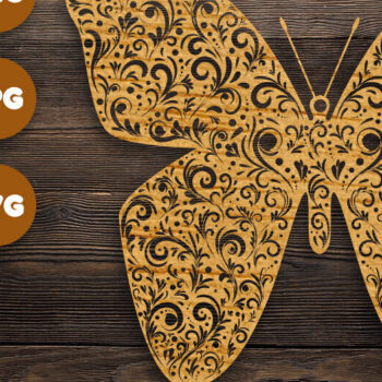 Intra απο ξύλο plywood 3mm-4mm πάχος Πεταλούδα με στροβιλισμούς και φλοράλ Δίασταση 40x40 cm INTRAFABR-85147781 - Image 1