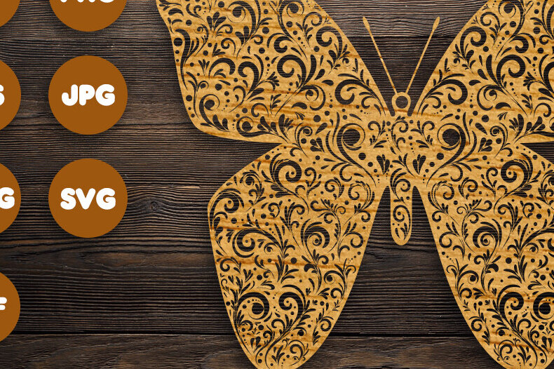 Intra απο ξύλο plywood 3mm-4mm πάχος Πεταλούδα με στροβιλισμούς και φλοράλ Δίασταση 40x40 cm INTRAFABR-85147781