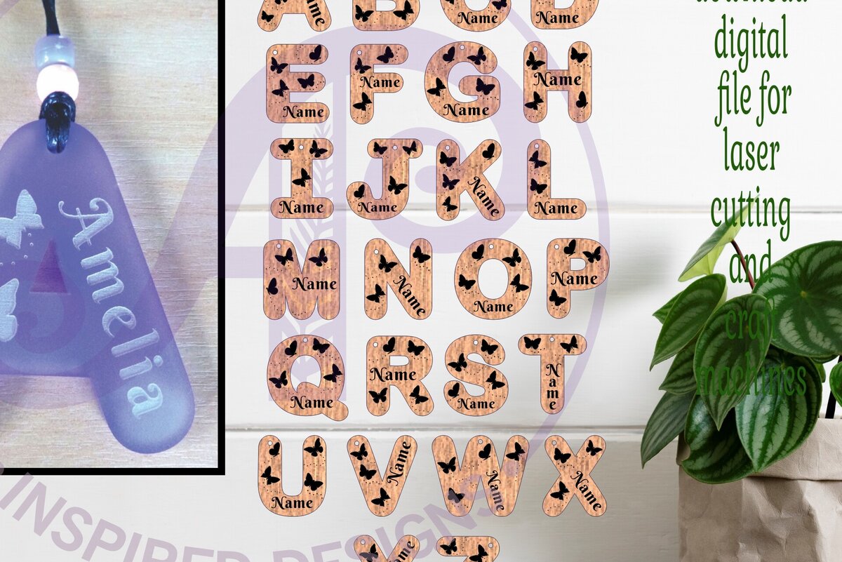 Intra απο ξύλο plywood 3mm-4mm πάχος Μπρελόκ με γράμματα με θέμα την πεταλούδα Δίασταση 6x6 cm INTRAFABR-87698665