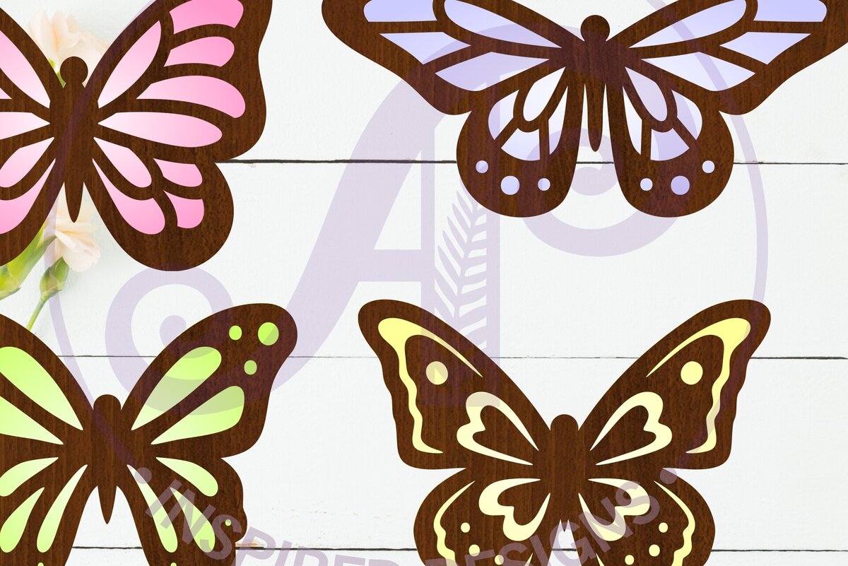 Intra απο ξύλο plywood 3mm-4mm πάχος Πεταλούδα δύο επιπέδων κοπής με λέιζερ D4 Δίασταση 30x20 cm INTRAFABR-121560403