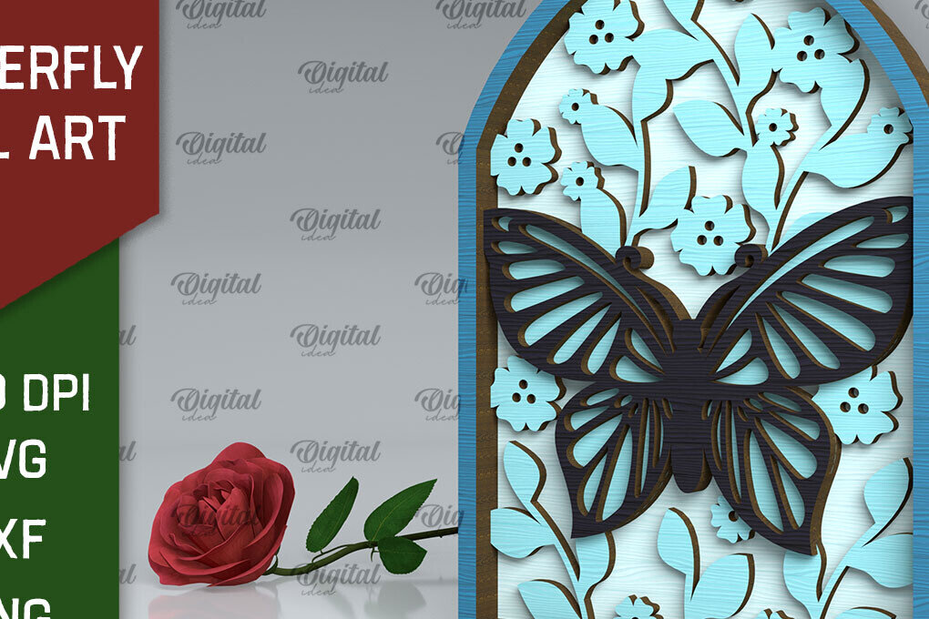 Intra απο ξύλο plywood 3mm-4mm πάχος Σχέδιο κοπής με λέιζερ τέχνης τοίχου πεταλούδας Δίασταση 40x40 cm INTRAFABR-102117955