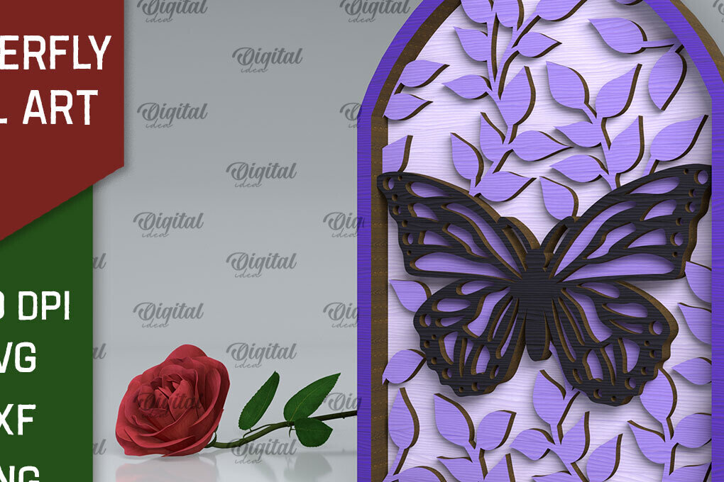 Intra απο ξύλο plywood 3mm-4mm πάχος Σχέδιο κοπής με λέιζερ τέχνης τοίχου πεταλούδας Δίασταση 40x40 cm INTRAFABR-102117986