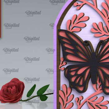 Intra απο ξύλο plywood 3mm-4mm πάχος Σχέδιο κοπής με λέιζερ τέχνης τοίχου πεταλούδας Δίασταση 40x40 cm INTRAFABR-102117261 - Image 1