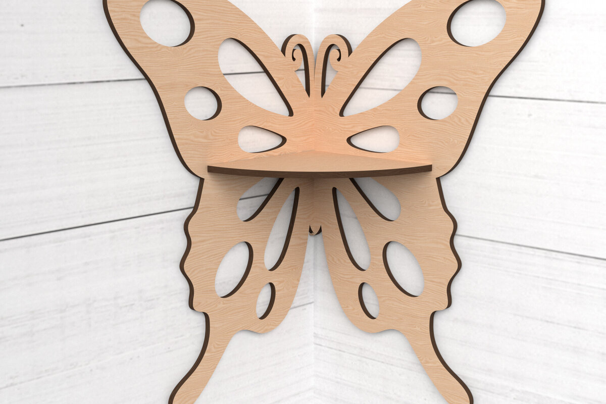 Intra απο ξύλο plywood 3mm-4mm πάχος Γωνιακό ράφι τοίχου πεταλούδα Δίασταση 8x8 cm INTRAFABR-118731688 - Image 1