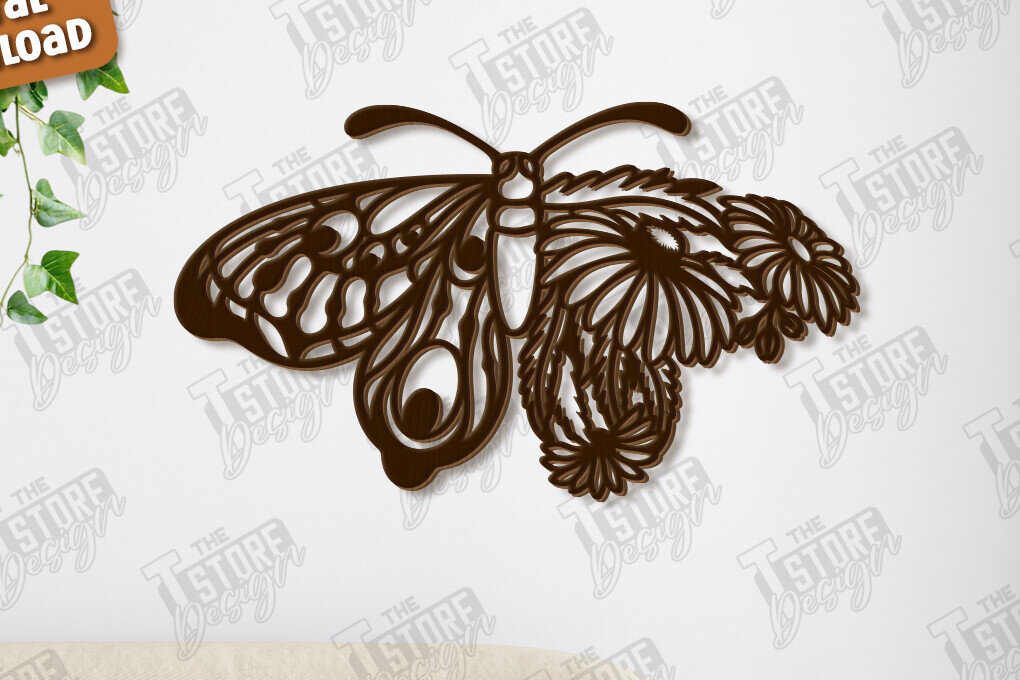 Intra απο ξύλο plywood 3mm-4mm πάχος Διακόσμηση τοίχου πεταλούδας με λέιζερ | Τέχνη τοίχου Δίασταση 40x40 cm INTRAFABR-123419186