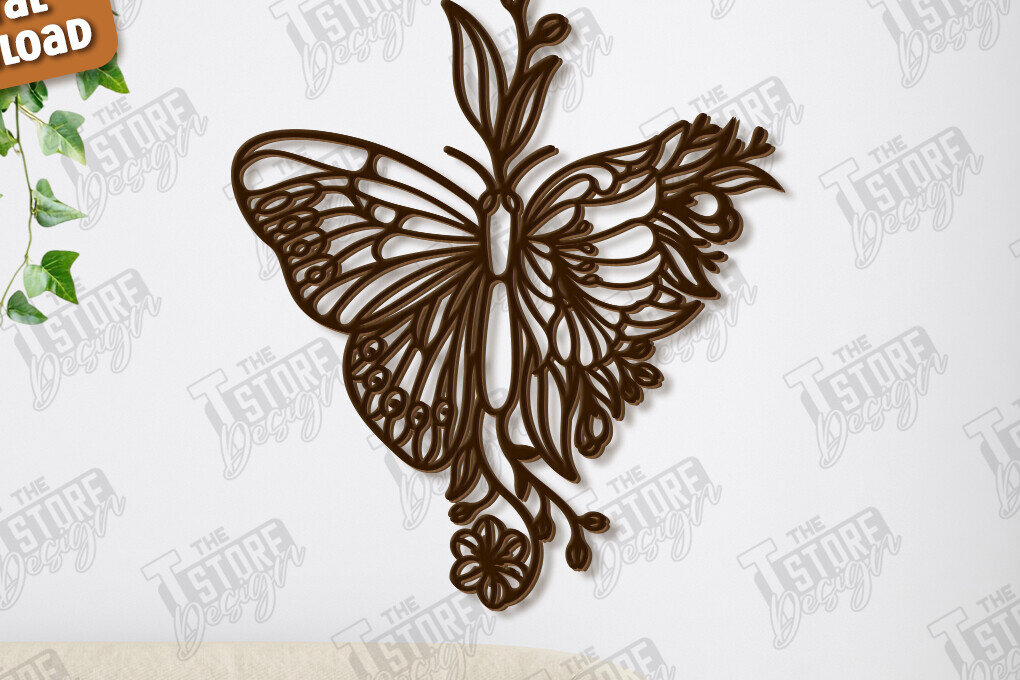 Intra απο ξύλο plywood 3mm-4mm πάχος Διακόσμηση τοίχου πεταλούδας με λέιζερ | Τέχνη τοίχου Δίασταση 40x40 cm INTRAFABR-123419189