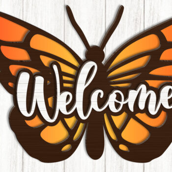 Intra απο ξύλο plywood 3mm-4mm πάχος Butterfly Welcome Sign Δίασταση 30x20 cm INTRAFABR-123641728 - Image 1