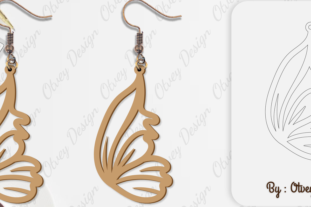 Intra απο ξύλο plywood 3mm-4mm πάχος Σκουλαρίκι με φτερό πεταλούδας Δίασταση 3x3 cm INTRAFABR-101162220