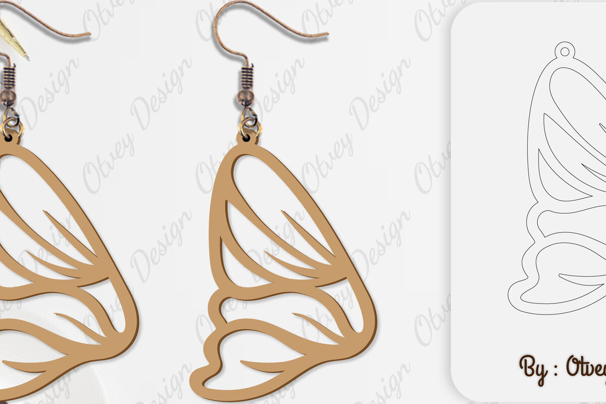 Intra απο ξύλο plywood 3mm-4mm πάχος Σκουλαρίκι με φτερό πεταλούδας Δίασταση 3x3 cm INTRAFABR-101162620