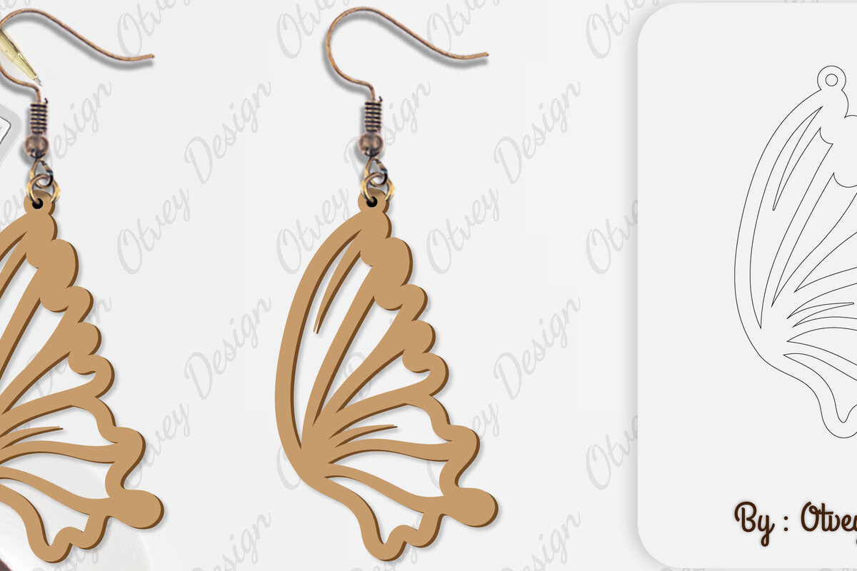 Intra απο ξύλο plywood 3mm-4mm πάχος Σκουλαρίκι με φτερό πεταλούδας Δίασταση 3x3 cm INTRAFABR-101162650