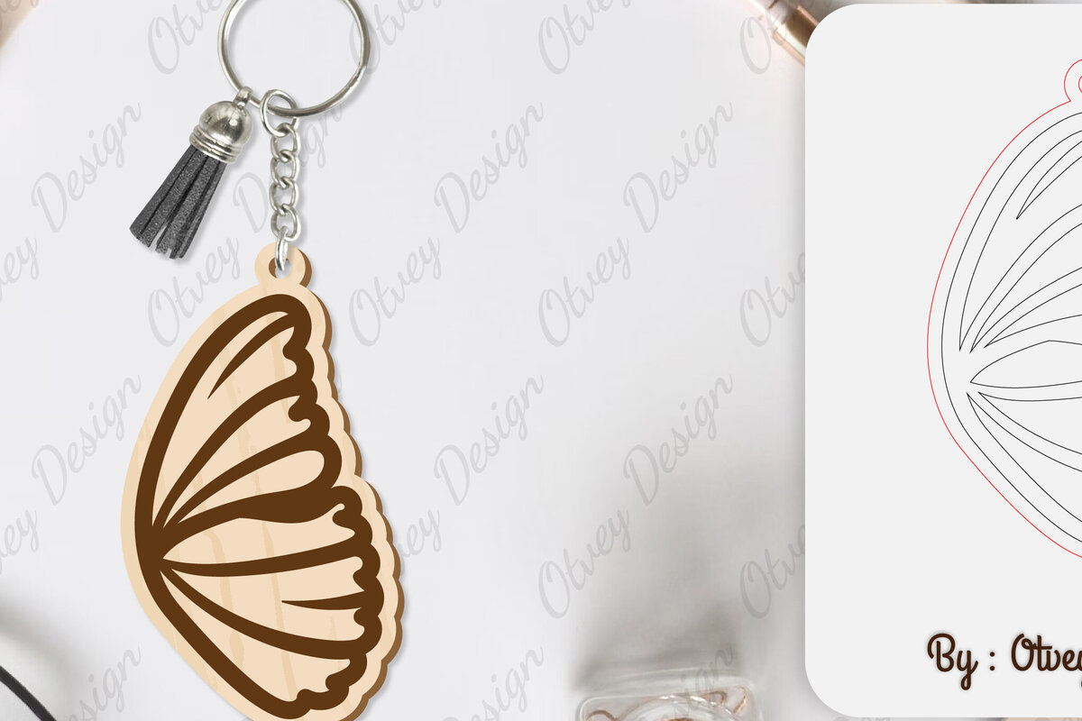 Intra απο ξύλο plywood 3mm-4mm πάχος Μπρελόκ με φτερό πεταλούδας με λέιζερ Δίασταση 6x6 cm INTRAFABR-101180261