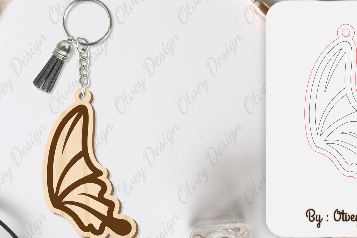 Intra απο ξύλο plywood 3mm-4mm πάχος Μπρελόκ με φτερό πεταλούδας με λέιζερ Δίασταση 6x6 cm INTRAFABR-101180271