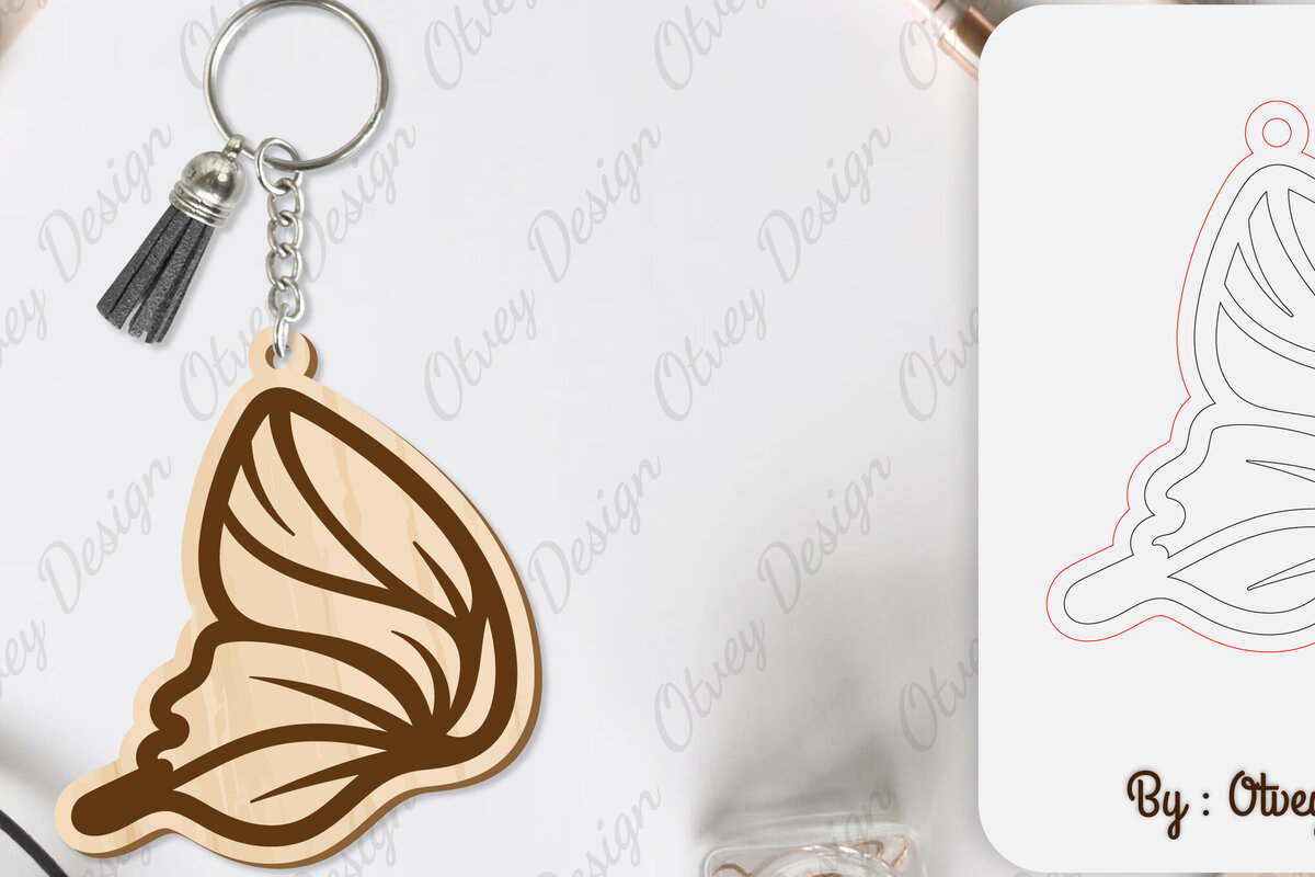 Intra απο ξύλο plywood 3mm-4mm πάχος Μπρελόκ με φτερό πεταλούδας με λέιζερ Δίασταση 6x6 cm INTRAFABR-101180297