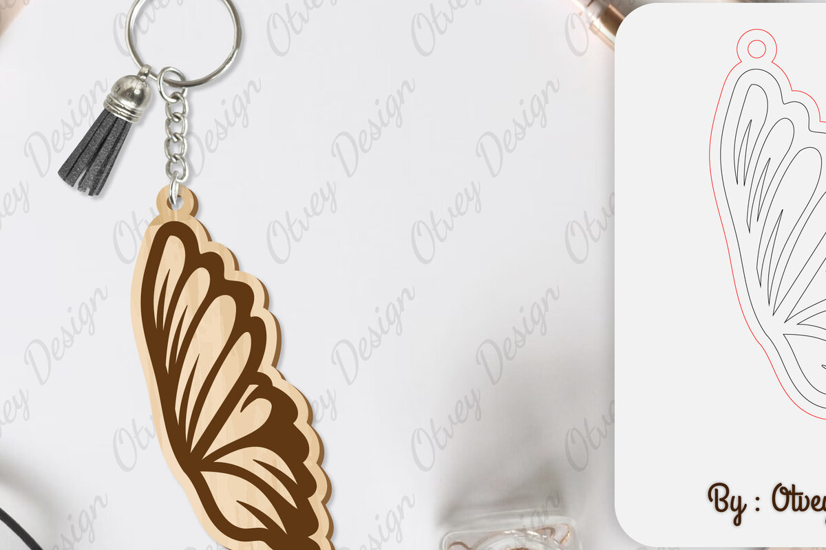 Intra απο ξύλο plywood 3mm-4mm πάχος Μπρελόκ με φτερό πεταλούδας με λέιζερ Δίασταση 6x6 cm INTRAFABR-101180131