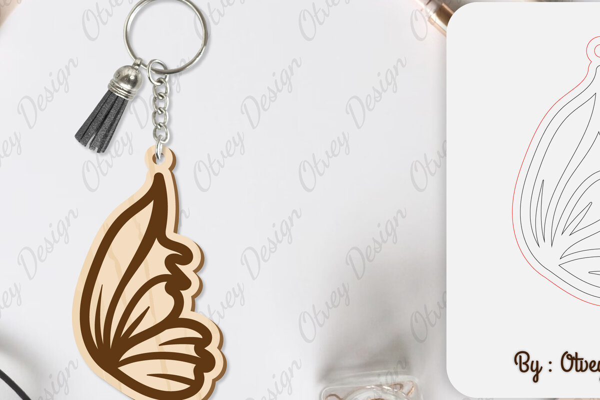 Intra απο ξύλο plywood 3mm-4mm πάχος Μπρελόκ με φτερό πεταλούδας με λέιζερ Δίασταση 6x6 cm INTRAFABR-101180144