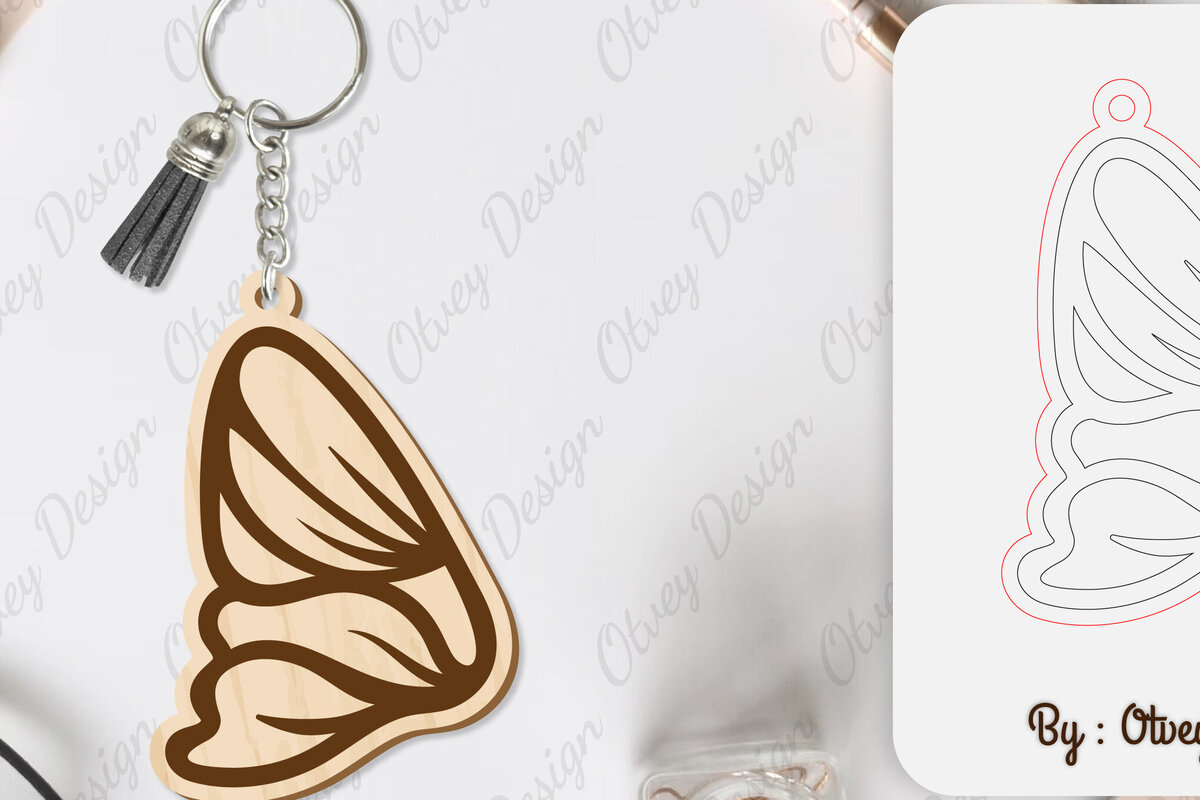 Intra απο ξύλο plywood 3mm-4mm πάχος Μπρελόκ με φτερό πεταλούδας με λέιζερ Δίασταση 6x6 cm INTRAFABR-101180170