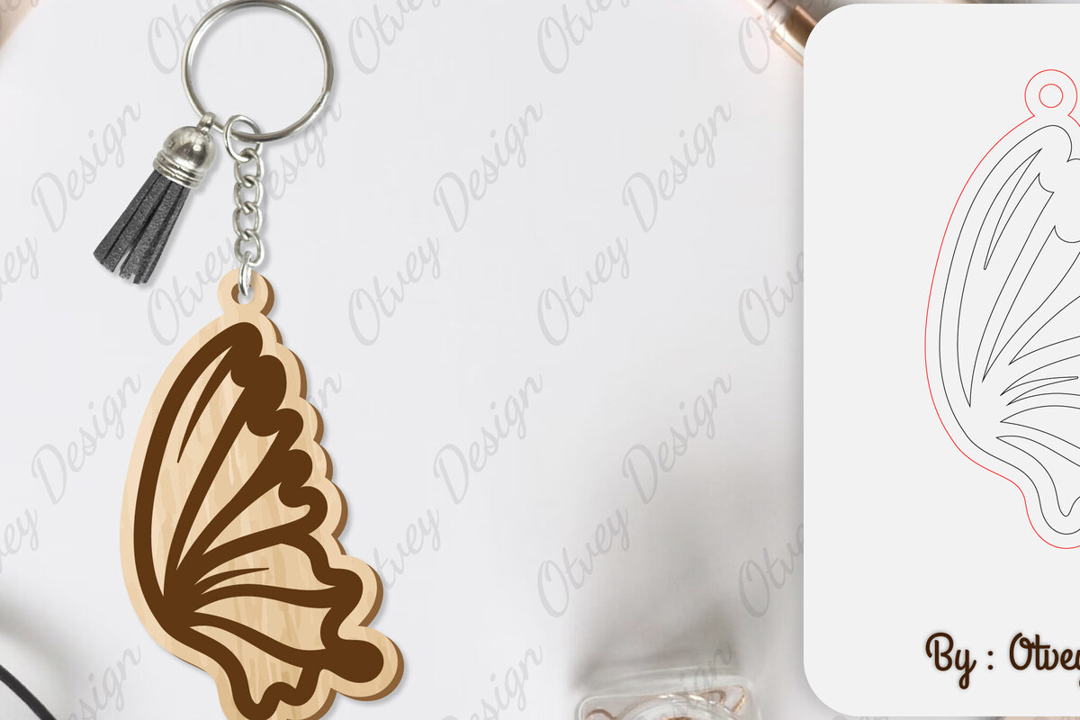 Intra απο ξύλο plywood 3mm-4mm πάχος Μπρελόκ με φτερό πεταλούδας με λέιζερ Δίασταση 6x6 cm INTRAFABR-101180180