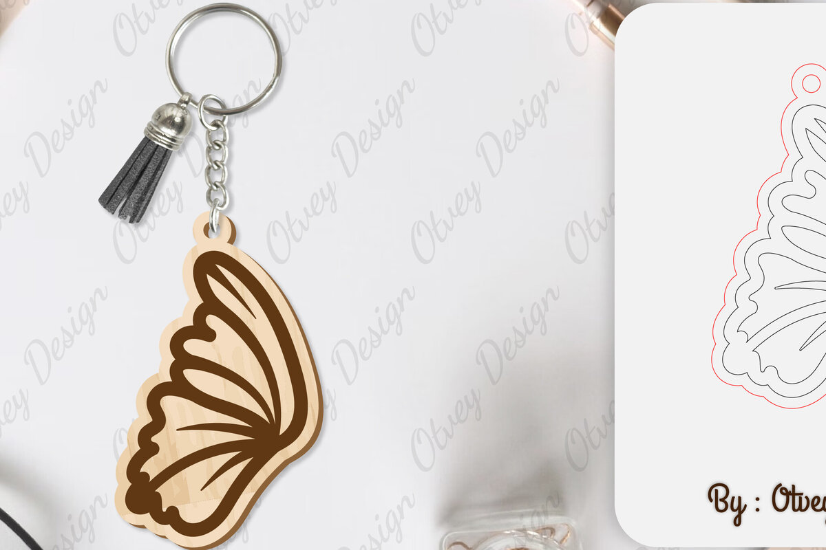 Intra απο ξύλο plywood 3mm-4mm πάχος Μπρελόκ με φτερό πεταλούδας με λέιζερ Δίασταση 6x6 cm INTRAFABR-101180197