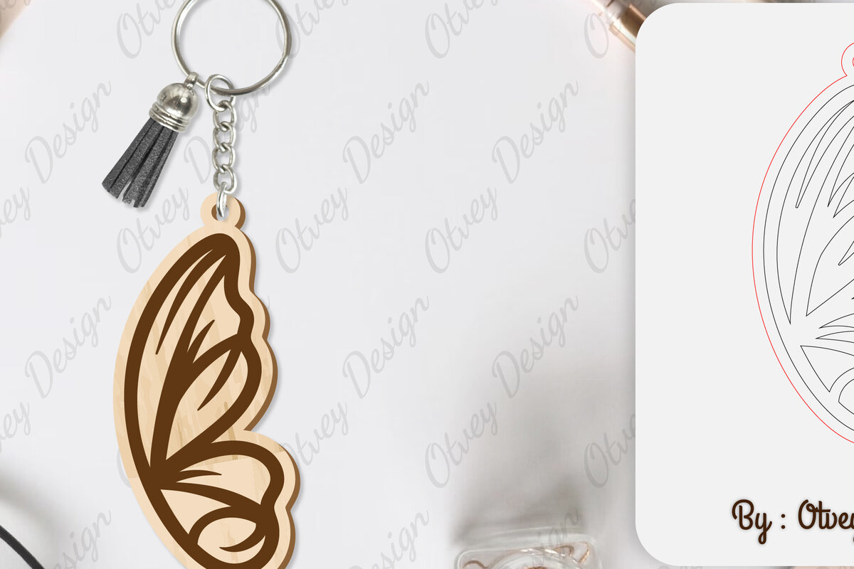 Intra απο ξύλο plywood 3mm-4mm πάχος Μπρελόκ με φτερό πεταλούδας με λέιζερ Δίασταση 6x6 cm INTRAFABR-101180076