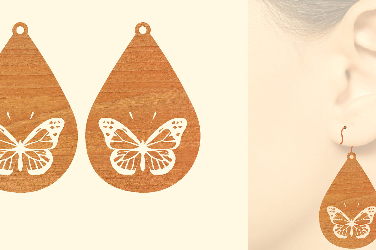 Intra απο ξύλο plywood 3mm-4mm πάχος Ξύλινα Σκουλαρίκια Butterfly Cut  Δίασταση 3x3 cm INTRAFABR-63827302 - Image 1