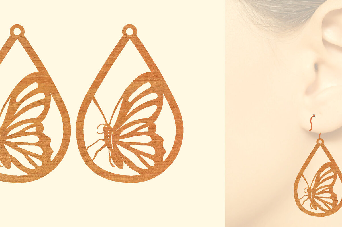 Intra απο ξύλο plywood 3mm-4mm πάχος Ξύλινα Σκουλαρίκια Butterfly Cut  Δίασταση 3x3 cm INTRAFABR-96997005 - Image 1