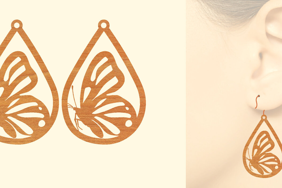 Intra απο ξύλο plywood 3mm-4mm πάχος Ξύλινα Σκουλαρίκια Butterfly Cut  Δίασταση 3x3 cm INTRAFABR-96997173 - Image 1
