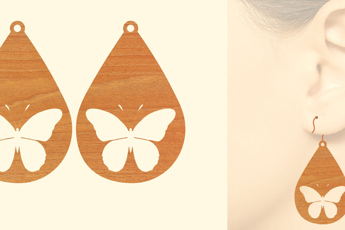 Intra απο ξύλο plywood 3mm-4mm πάχος Ξύλινα Σκουλαρίκια Butterfly Cut  Δίασταση 3x3 cm INTRAFABR-63721276 - Image 1