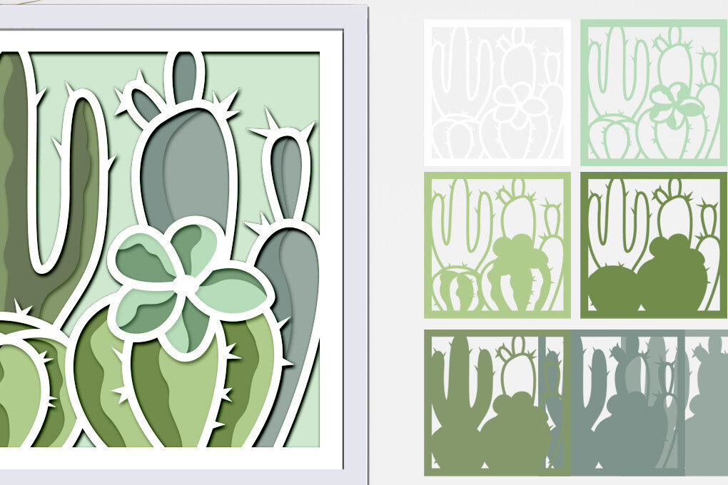 Intra απο ξύλο plywood 3mm-4mm πάχος Cactus 3d Shadow Box Layered Δίασταση 8x8 cm INTRAFABR-75109653