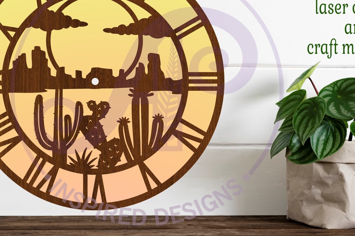 Intra απο ξύλο plywood 3mm-4mm πάχος Cactus Desert Clock Ρολόι τοίχου Cactus Cut  Δίασταση 8x8 cm INTRAFABR-113348486