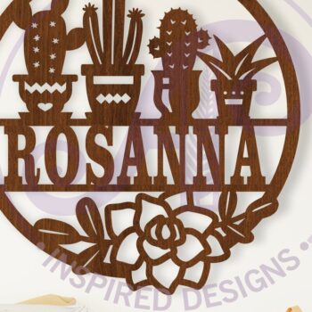 Intra απο ξύλο plywood 3mm-4mm πάχος Πινακίδα ονόματος Cactus Lovers, τοίχος κοπής με λέιζερ Δίασταση 6x6 cm INTRAFABR-108680342 - Image 1