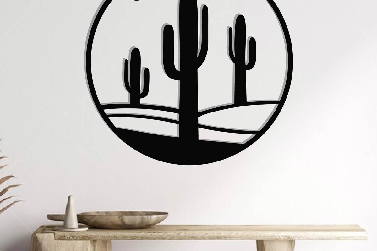 Intra απο ξύλο plywood 3mm-4mm πάχος Cactus Metal Wall Art, κοπής με λέιζερ Δίασταση 40x40 cm INTRAFABR-119299033
