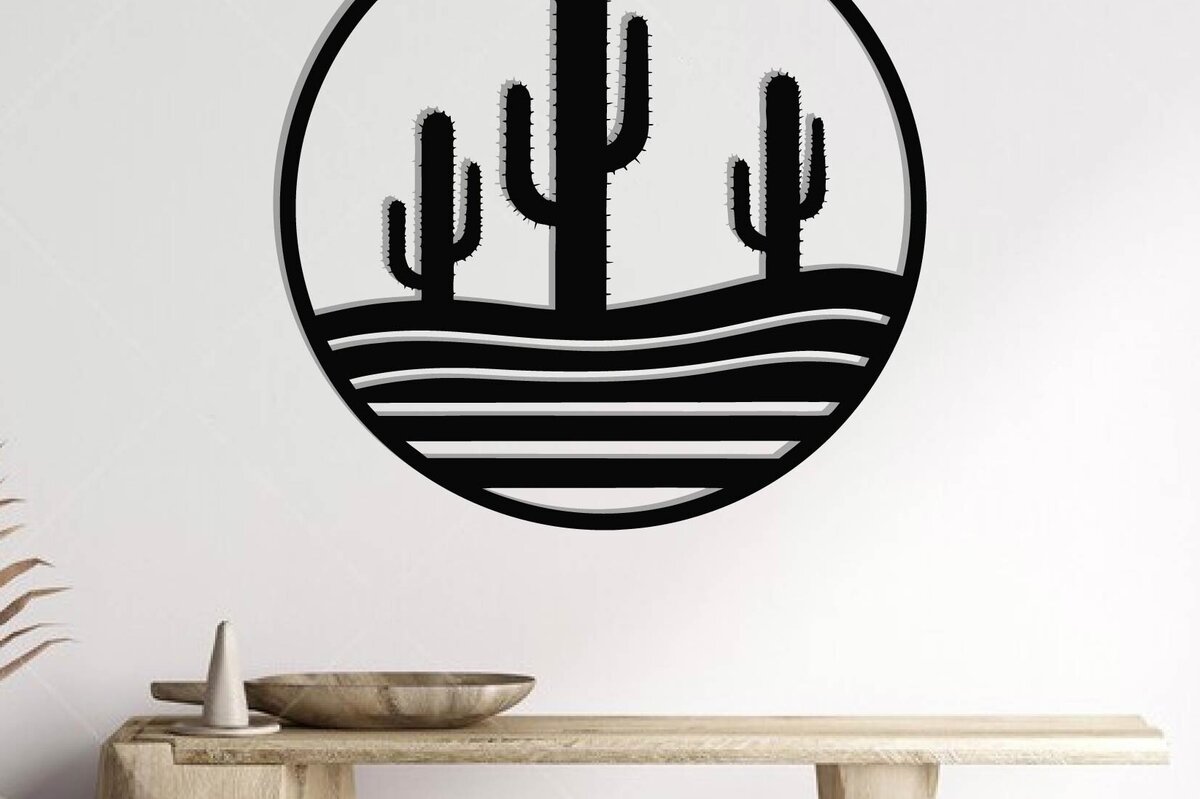 Intra απο ξύλο plywood 3mm-4mm πάχος Cactus Metal Wall Art, κοπής με λέιζερ Δίασταση 40x40 cm INTRAFABR-119299073