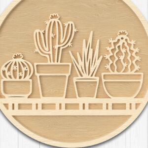 Intra απο ξύλο plywood 3mm-4mm πάχος Cactus Plant Shelf Wall Art Δίασταση 40x40 cm INTRAFABR-111375953