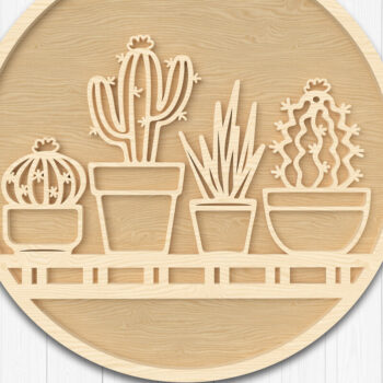 Intra απο ξύλο plywood 3mm-4mm πάχος Cactus Plant Shelf Wall Art Δίασταση 40x40 cm INTRAFABR-111375953 - Image 1