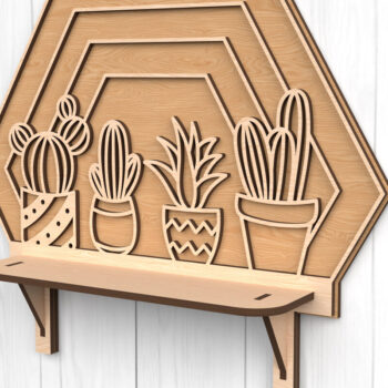 Intra απο ξύλο plywood 3mm-4mm πάχος Ράφι τοίχου Κάκτου – Δίασταση 15x15 cm INTRAFABR-118541978 - Image 1