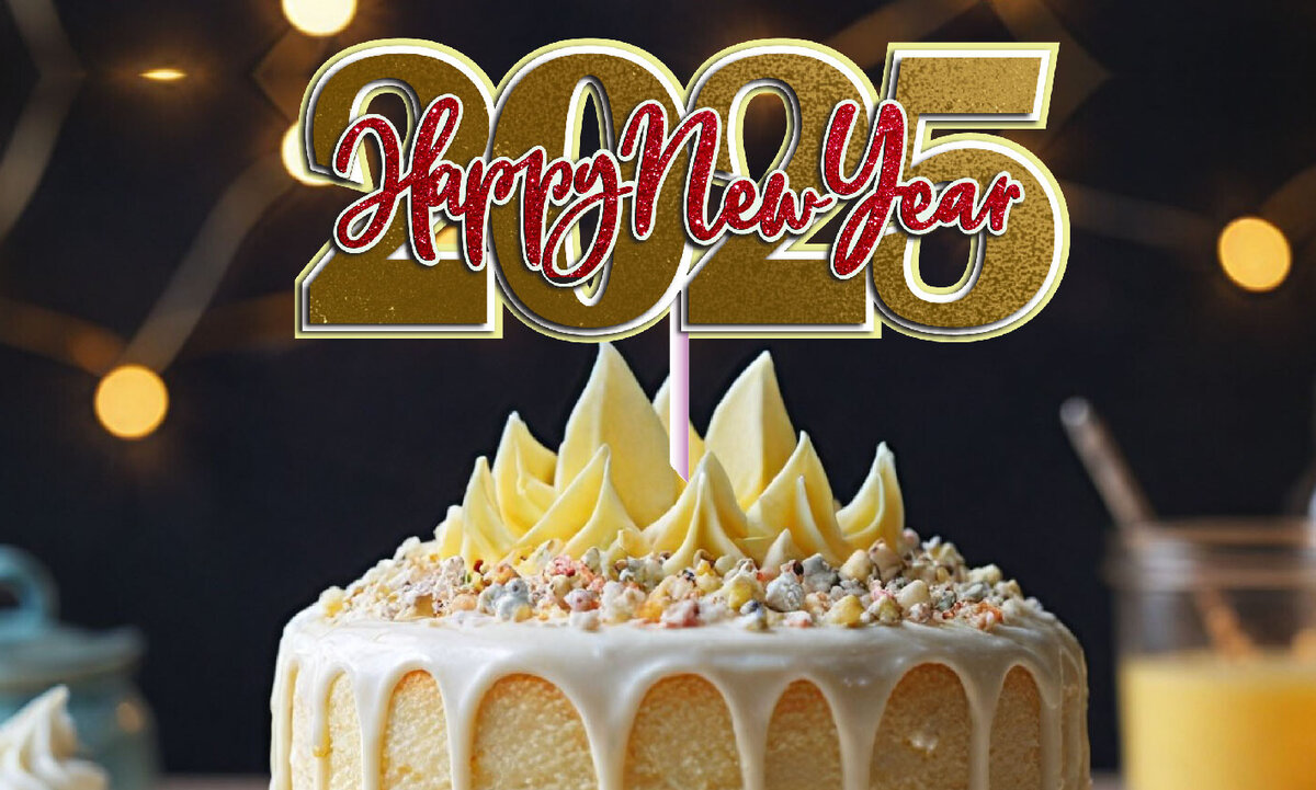 Intra απο ξύλο plywood 3mm-4mm πάχος Cake Topper Happy New Year 2025 Δίασταση 4x4 cm INTRAFABR-112062691 - Image 2