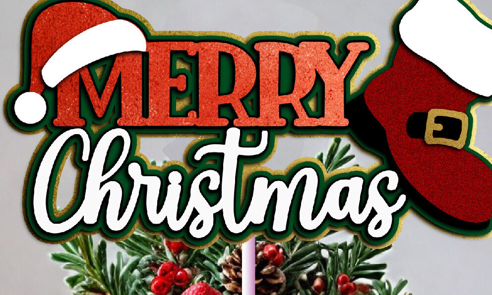 Intra απο ξύλο plywood 3mm-4mm πάχος Cake Topper Καλά Χριστούγεννα Santa Δίασταση 4x4 cm INTRAFABR-112667587 - Image 1