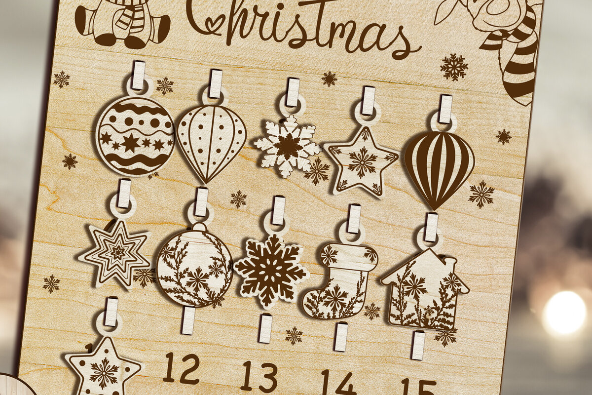 Intra απο ξύλο plywood 3mm-4mm πάχος Ημερολόγιο μέχρι τις ημέρες των Χριστουγέννων αντίστροφη μέτρηση Δίασταση 15x15 cm INTRAFABR-107978534