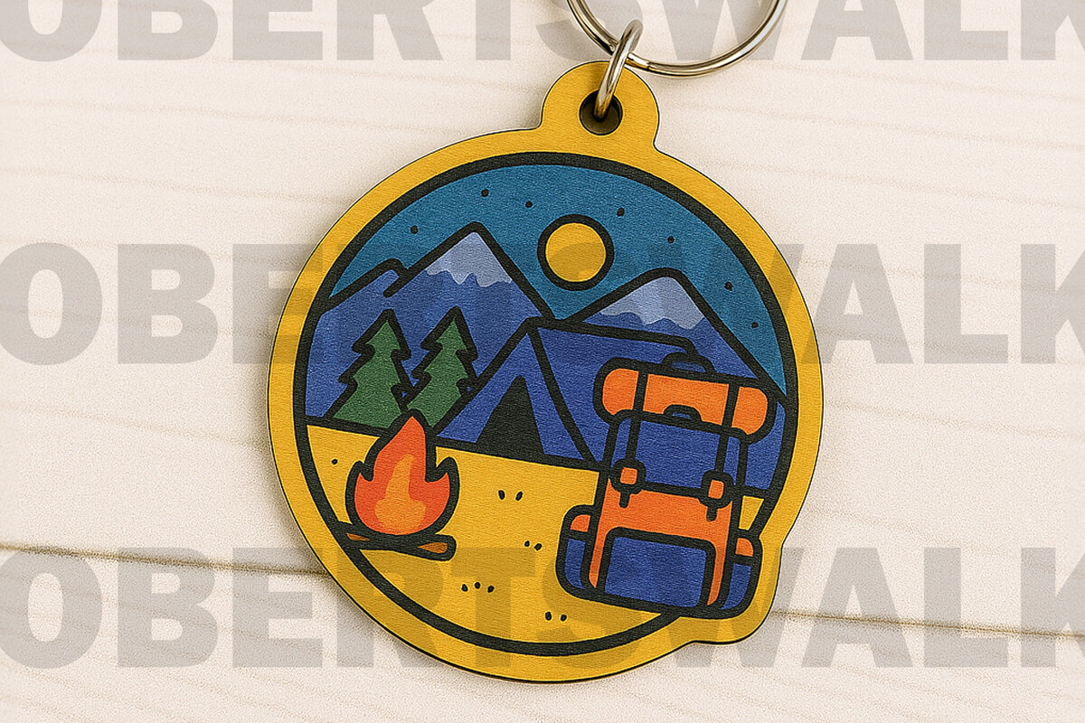 Intra απο ξύλο plywood 3mm-4mm πάχος Μπρελόκ με λέιζερ Camp Scene Δίασταση 6x6 cm INTRAFABR-123399318