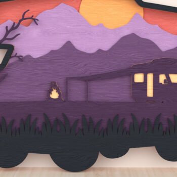 Intra απο ξύλο plywood 3mm-4mm πάχος Camper Sunset 3D Layered Wall Art Δίασταση 40x40 cm INTRAFABR-119868083 - Image 1