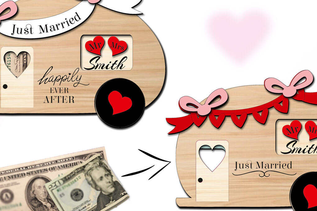 Intra απο ξύλο plywood 3mm-4mm πάχος Camper Wedding Money Holder Μόλις παντρεύτηκε Δίασταση 15x15 cm INTRAFABR-103464051 - Image 1