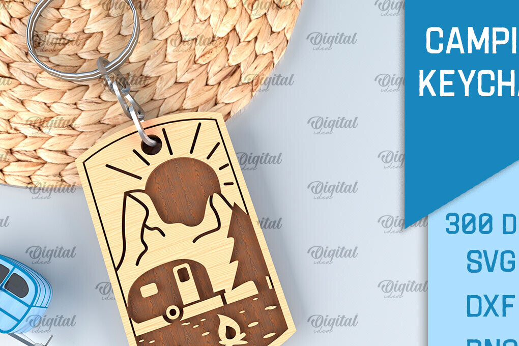 Intra απο ξύλο plywood 3mm-4mm πάχος Camping Keychain . Σχέδιο κοπής με λέιζερ Δίασταση 6x6 cm INTRAFABR-91882544 - Image 1